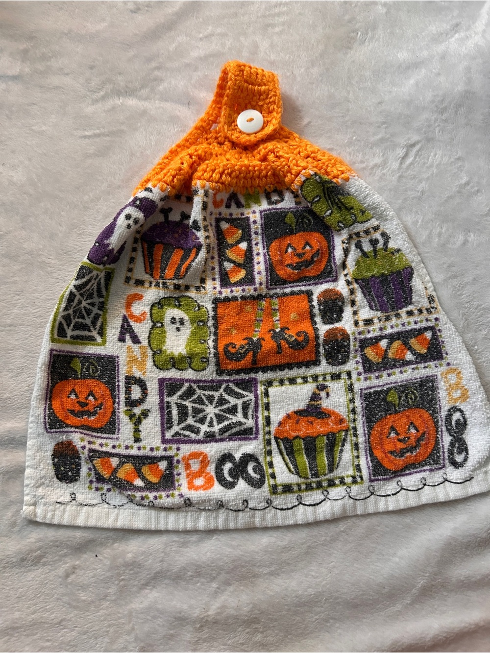 Halloween Kids Hanging Towel with Orange Crochet Top